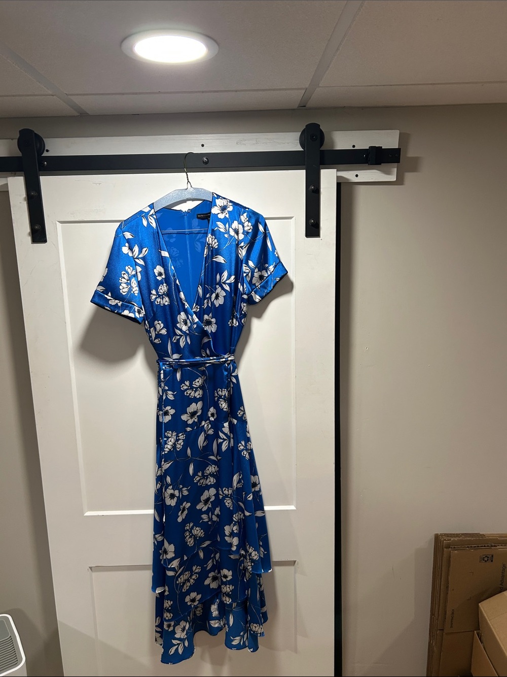 White House Black Market Blue and White Floral High-Low Wrap Dress